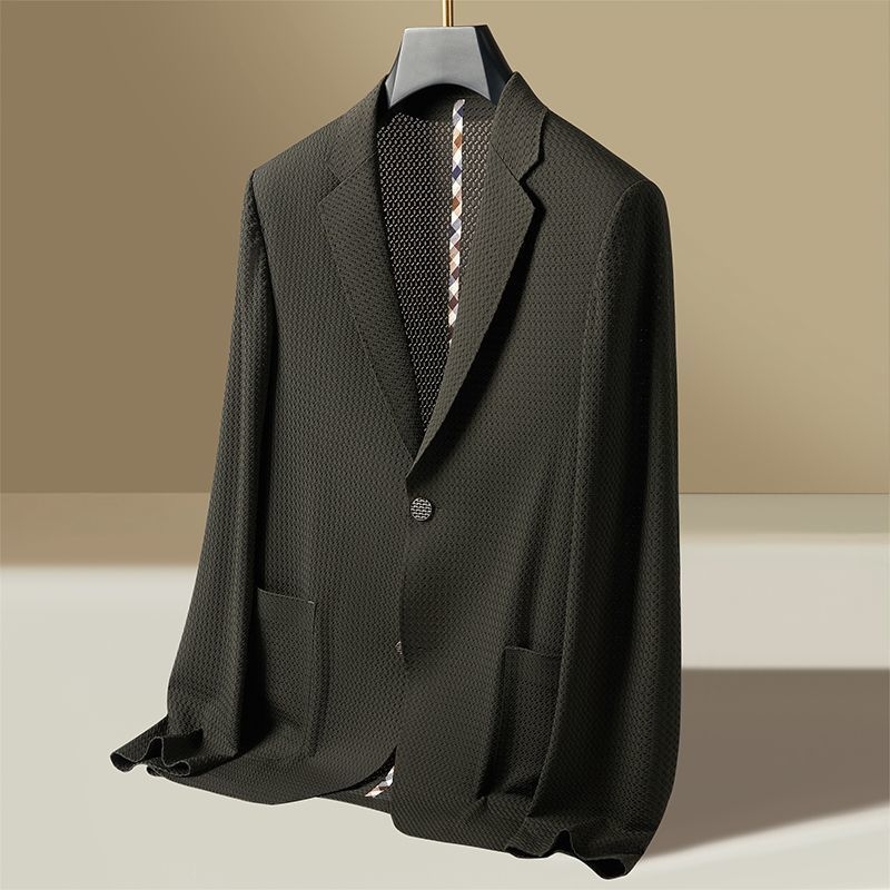 Muško sako od ice silk, jednoredno, dva gumba, Notch ovratnik, prilagođeni kroj, proljeće 2025