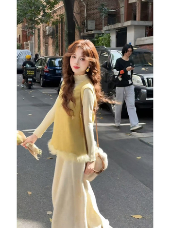 Set odijela s vestom i suknjom: majica s dugim rukavima, suknja visokog struka, poliester, proljeće 2026