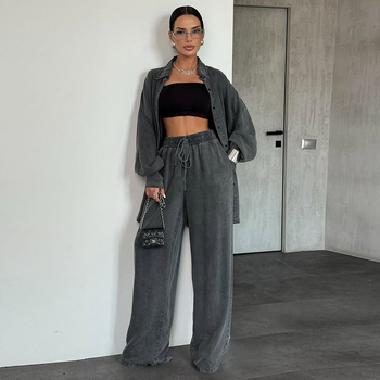 Ženski kostim s hlačama u japansko-korejskom ležernom stilu, poliester, jesen 2025, duge rukave