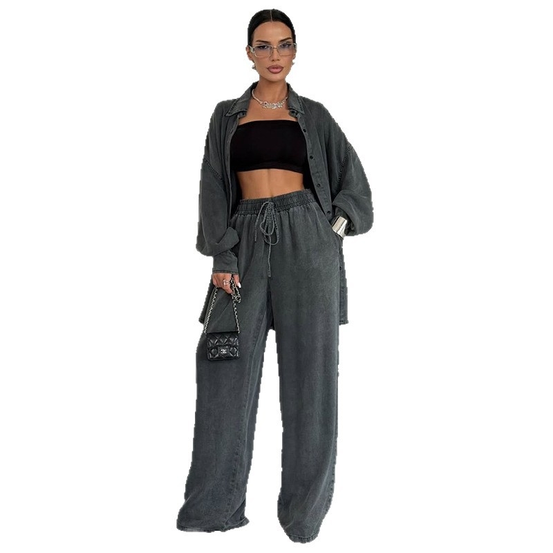 Ženski kostim s hlačama u japansko-korejskom ležernom stilu, poliester, jesen 2025, duge rukave