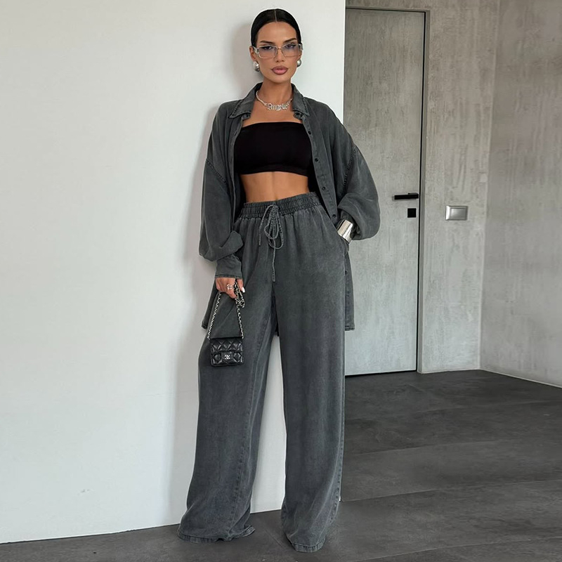 Ženski kostim s hlačama u japansko-korejskom ležernom stilu, poliester, jesen 2025, duge rukave