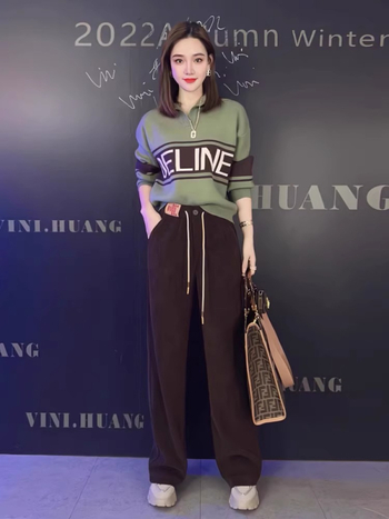 Ženski dvodijelni Chenille set – top s rukavom tipom princeze i široke hlače, stil Royal Sister Wind, Spandex <30%