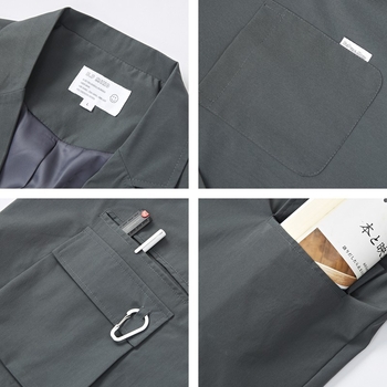 Retro japanskog stila vanjska jakna s višestrukim džepovima, opušteni kroj, prozračna i otporna na habanje poliester materijal