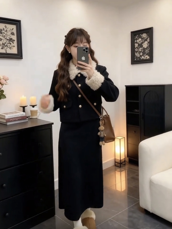 Ženski dvodijelni kostim s kardiganom, duža suknja, poliester 95%+