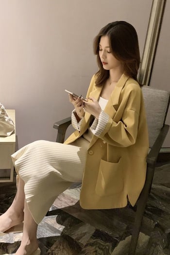 Ženski blejzer od chenilla s polo ovratnikom, duge princes rukave, zatvaranje na jedno dugme, slobodan kroj, proljeće 2025