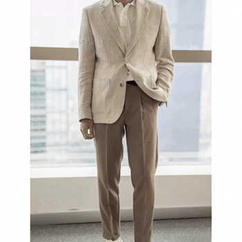 Muško laneno casual sako, prozračno ljetni komad, lagano, ravni ovratnik, zatvarač sprijeda, džepovi s patch