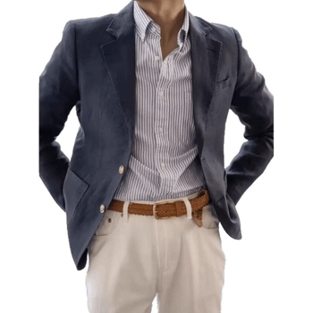 Muško laneno casual sako, prozračno ljetni komad, lagano, ravni ovratnik, zatvarač sprijeda, džepovi s patch