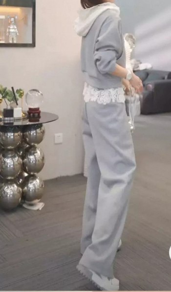 Ženski cvjetni čipkasti pleteni casual set, jesen 2025, pamuk-elastan smjesa, dugi rukavi, hlače