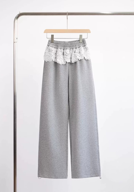 Ženski cvjetni čipkasti pleteni casual set, jesen 2025, pamuk-elastan smjesa, dugi rukavi, hlače