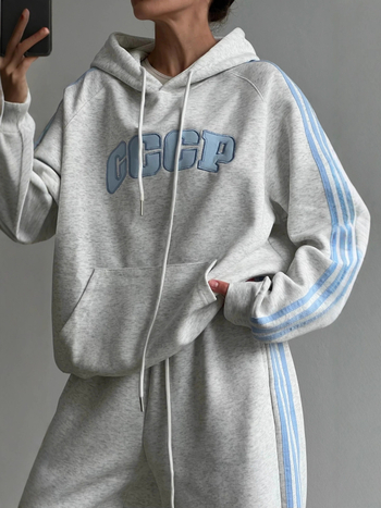 Ženski dvodijelni casual set s puloverom i hlačama, s izvezenim slovima, materijal pamuk i poliester, dugi rukavi, zima 2025