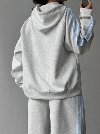 Ženski dvodijelni casual set s puloverom i hlačama, s izvezenim slovima, materijal pamuk i poliester, dugi rukavi, zima 2025