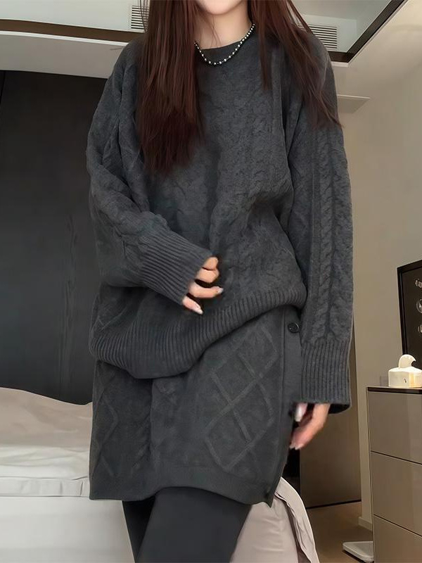 Set od pletenine: gornji dio s džemperom i kratka suknja, kukičana izrada, poliester + spandeks, zima 2025