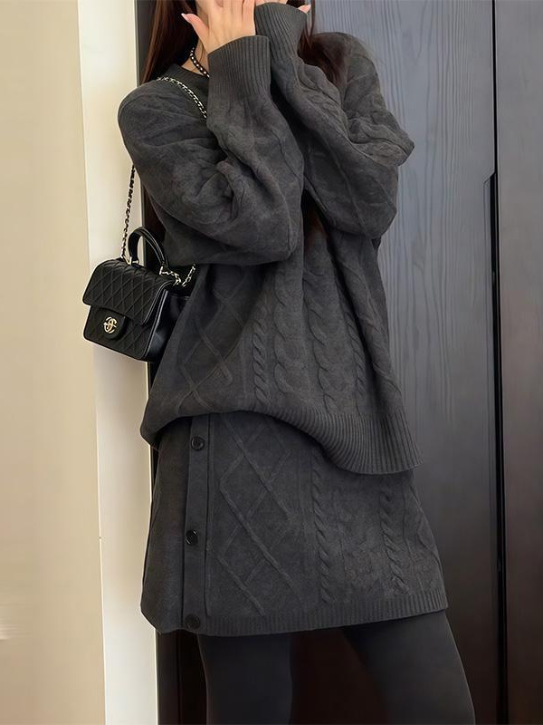 Set od pletenine: gornji dio s džemperom i kratka suknja, kukičana izrada, poliester + spandeks, zima 2025