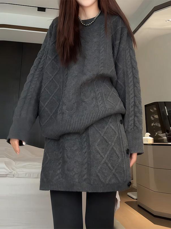 Set od pletenine: gornji dio s džemperom i kratka suknja, kukičana izrada, poliester + spandeks, zima 2025