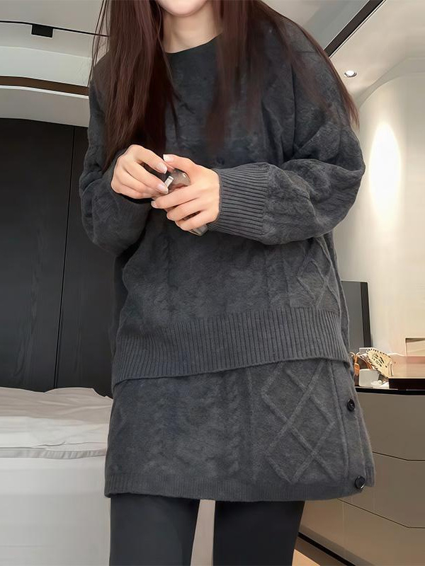 Set od pletenine: gornji dio s džemperom i kratka suknja, kukičana izrada, poliester + spandeks, zima 2025