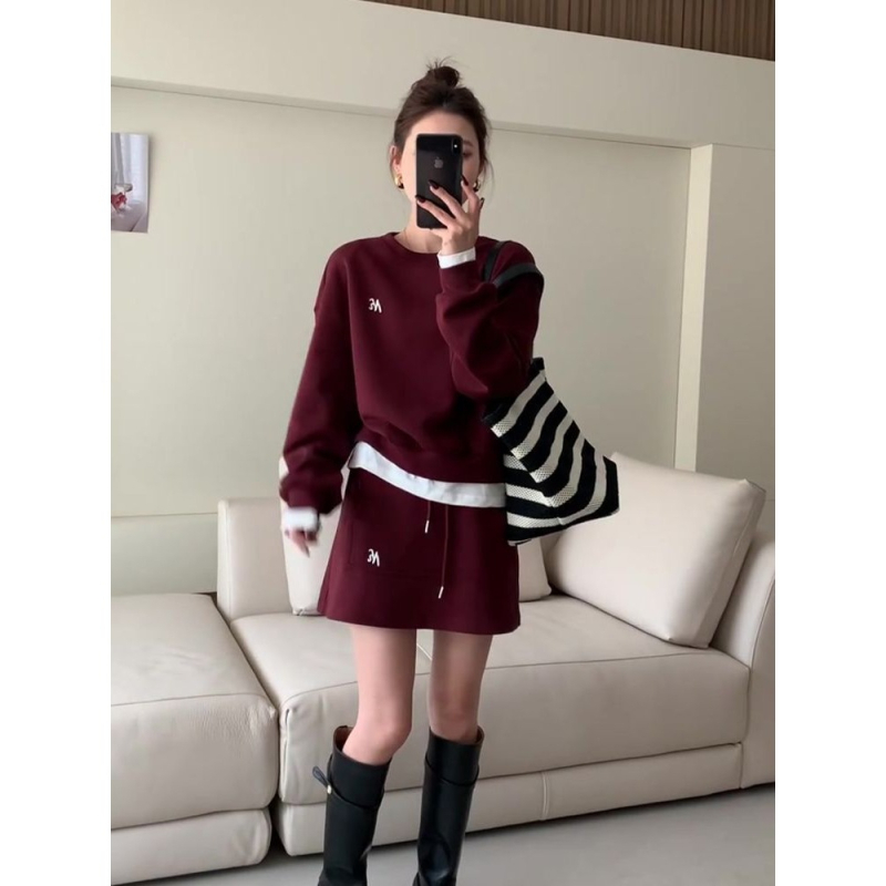 Kostim s suknjom za plus veličinu, dugi rukavi, Mercerizirana tkanina, poliestersko-elastanska mješavina, proljeće 2025