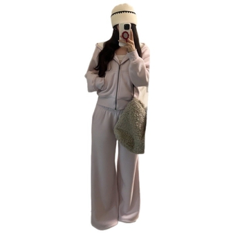 Ženski dvodijelni sportski set: hoodie s kapuljom i dugače hlače, korejski casual stil, pamuk 95%+, sve sezone, jesen 2025