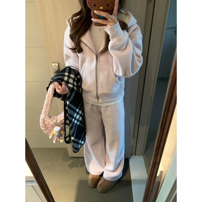Ženski dvodijelni sportski set: hoodie s kapuljom i dugače hlače, korejski casual stil, pamuk 95%+, sve sezone, jesen 2025