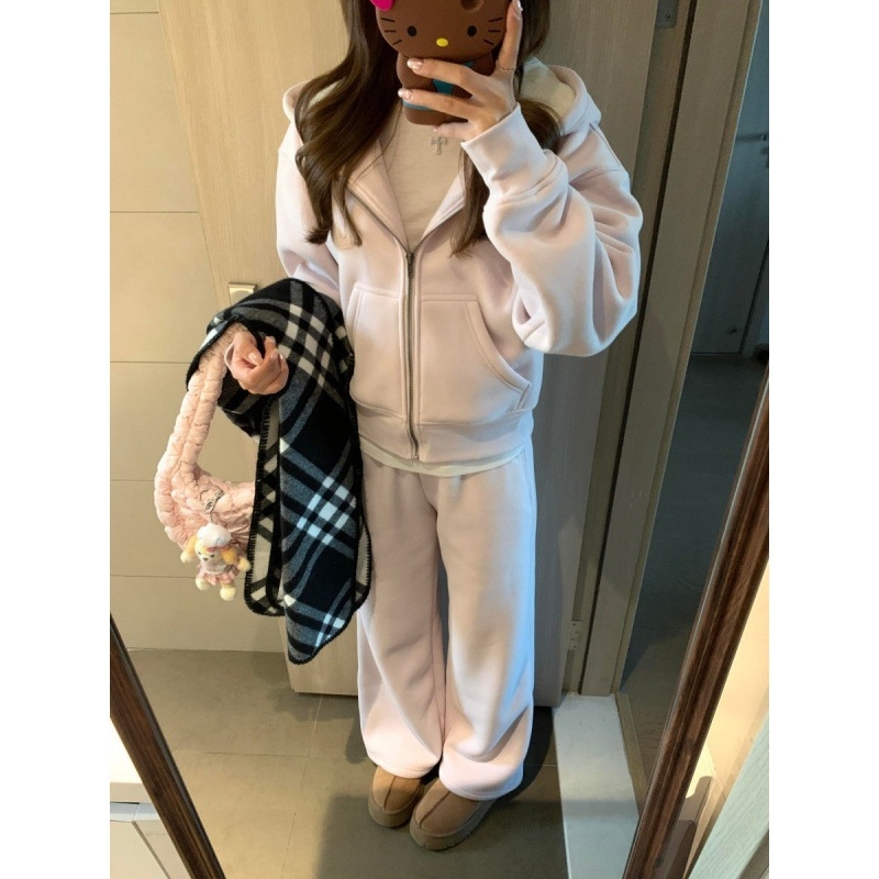 Ženski dvodijelni sportski set: hoodie s kapuljom i dugače hlače, korejski casual stil, pamuk 95%+, sve sezone, jesen 2025