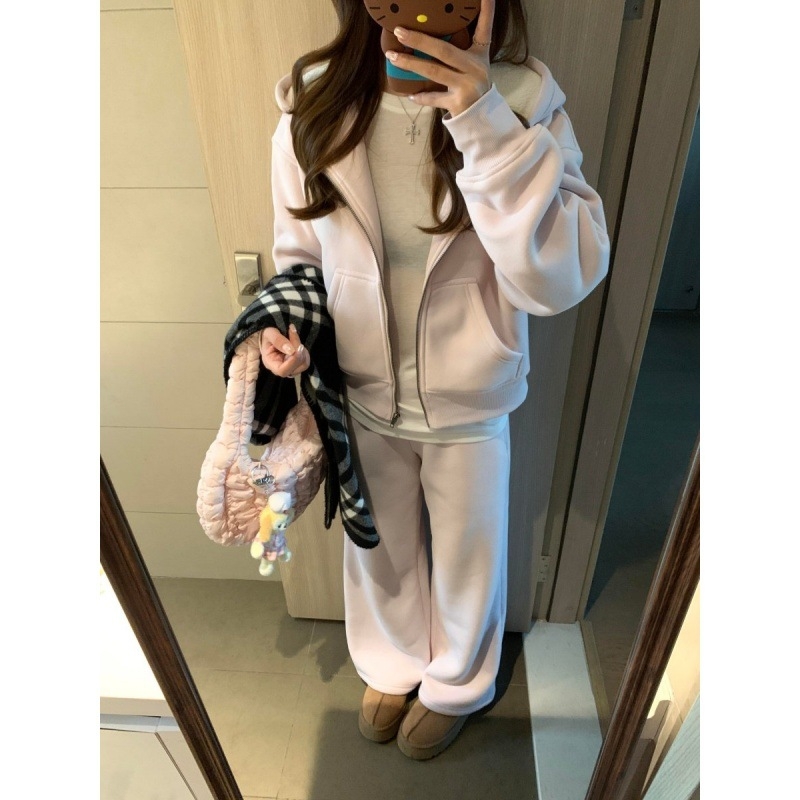 Ženski dvodijelni sportski set: hoodie s kapuljom i dugače hlače, korejski casual stil, pamuk 95%+, sve sezone, jesen 2025