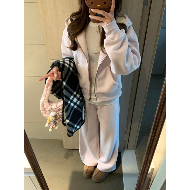 Ženski dvodijelni sportski set: hoodie s kapuljom i dugače hlače, korejski casual stil, pamuk 95%+, sve sezone, jesen 2025