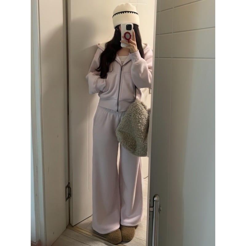 Ženski dvodijelni sportski set: hoodie s kapuljom i dugače hlače, korejski casual stil, pamuk 95%+, sve sezone, jesen 2025