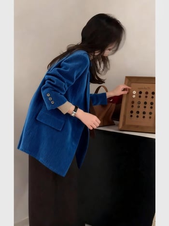 Női blézer poliészterből, japán-koreai casual stílus, rövid ujjú, egyenes szabás, 2025 tavasz