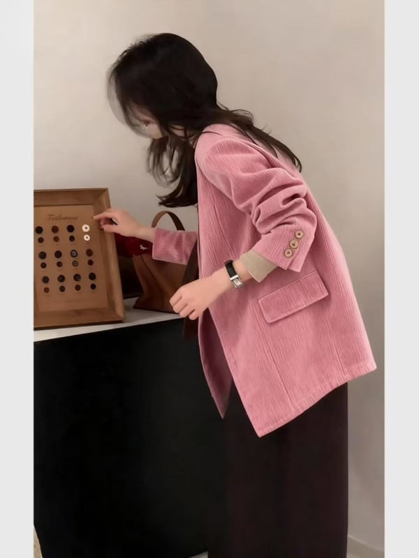 Női blézer poliészterből, japán-koreai casual stílus, rövid ujjú, egyenes szabás, 2025 tavasz