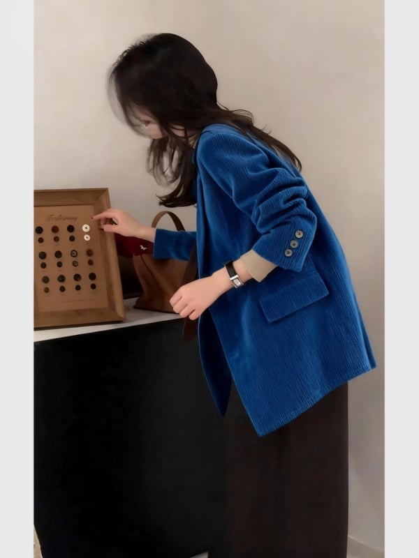 Női blézer poliészterből, japán-koreai casual stílus, rövid ujjú, egyenes szabás, 2025 tavasz