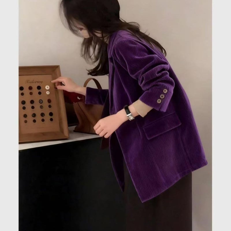 Női blézer poliészterből, japán-koreai casual stílus, rövid ujjú, egyenes szabás, 2025 tavasz