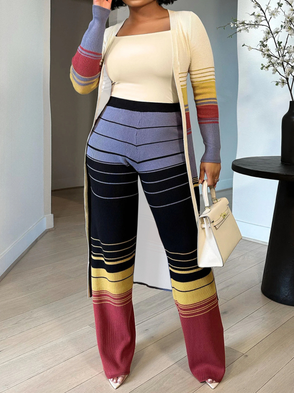 Set de relaxare pantaloni cu cardigan deschis în față, poliester, pentru femei, toamnă 2024, fără guler