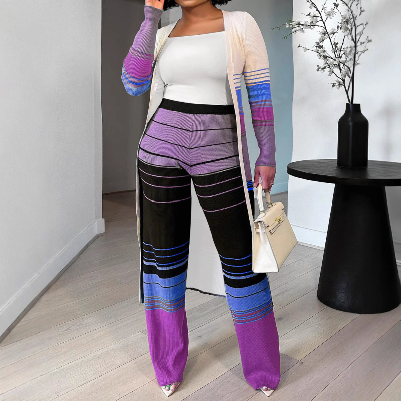 Set de relaxare pantaloni cu cardigan deschis în față, poliester, pentru femei, toamnă 2024, fără guler