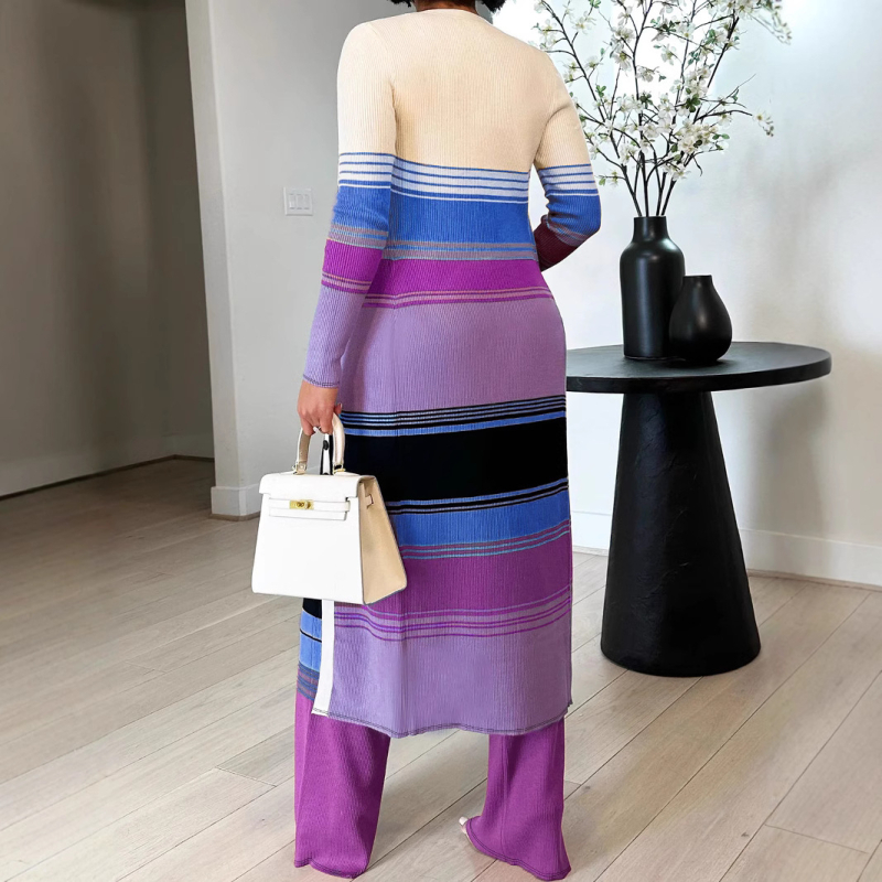 Set de relaxare pantaloni cu cardigan deschis în față, poliester, pentru femei, toamnă 2024, fără guler