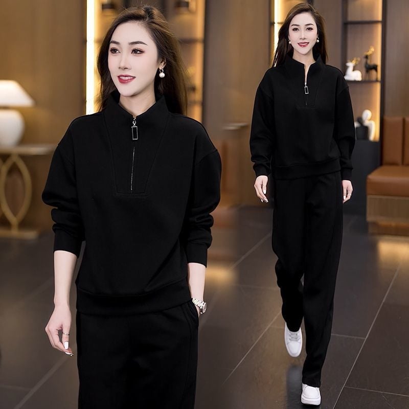 Casual pantalonski kostim sa stojećim ovratnikom, jednobojna poliester tkanina, proljeće 2025, šivanje spajanjem, japansko-korejski ležerni stil.