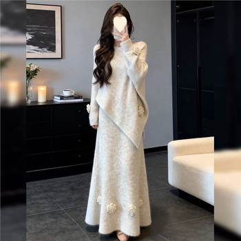 Ženski dvodijelni pleteni set s dugim rukavima i suknjom, korejski stil, kašmir tkanina, elegantan temperament.