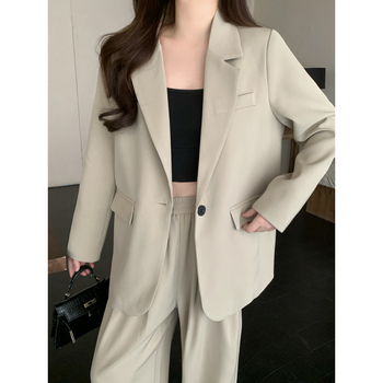 Ženski kostim s hlačama u britanskom stilu, dugih rukava, mješavina poliestera 30–50%, proljeće 2025