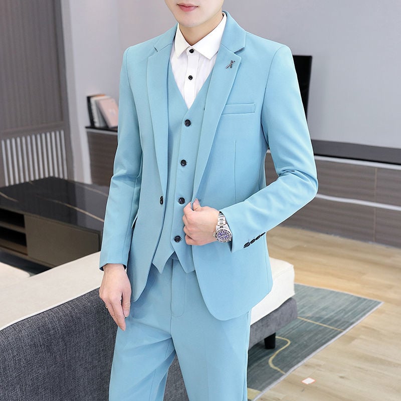 Korejski stil, uski kroj, trodjelni muški kostim za poslovnu i smart casual nošenje