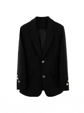 Női poliészter kosztümzakó, elegáns irodai stílus, laza szabású, kétgombos záródás, középhosszú