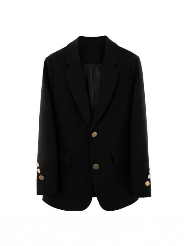 Női poliészter kosztümzakó, elegáns irodai stílus, laza szabású, kétgombos záródás, középhosszú