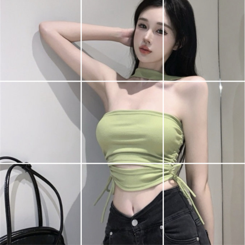 Korejskog stila halter crop top, uska silueta, pamuk