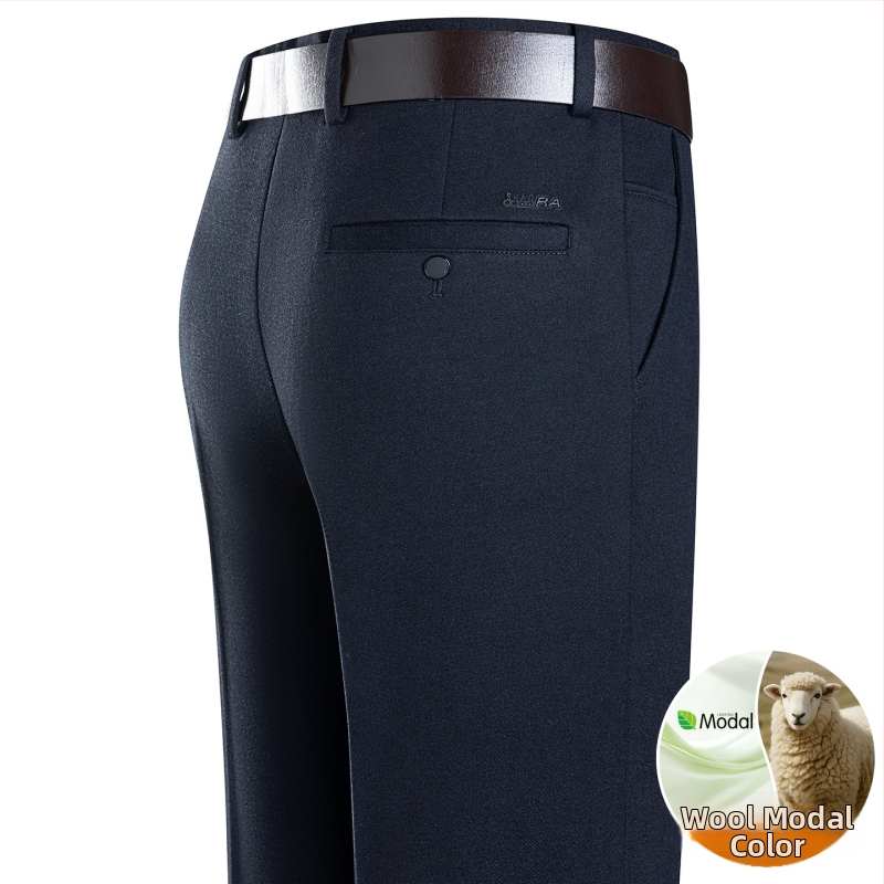 Pantaloni pentru bărbați din modal și lână, croială dreaptă, iarnă, pentru muncă, țesătură principală din in