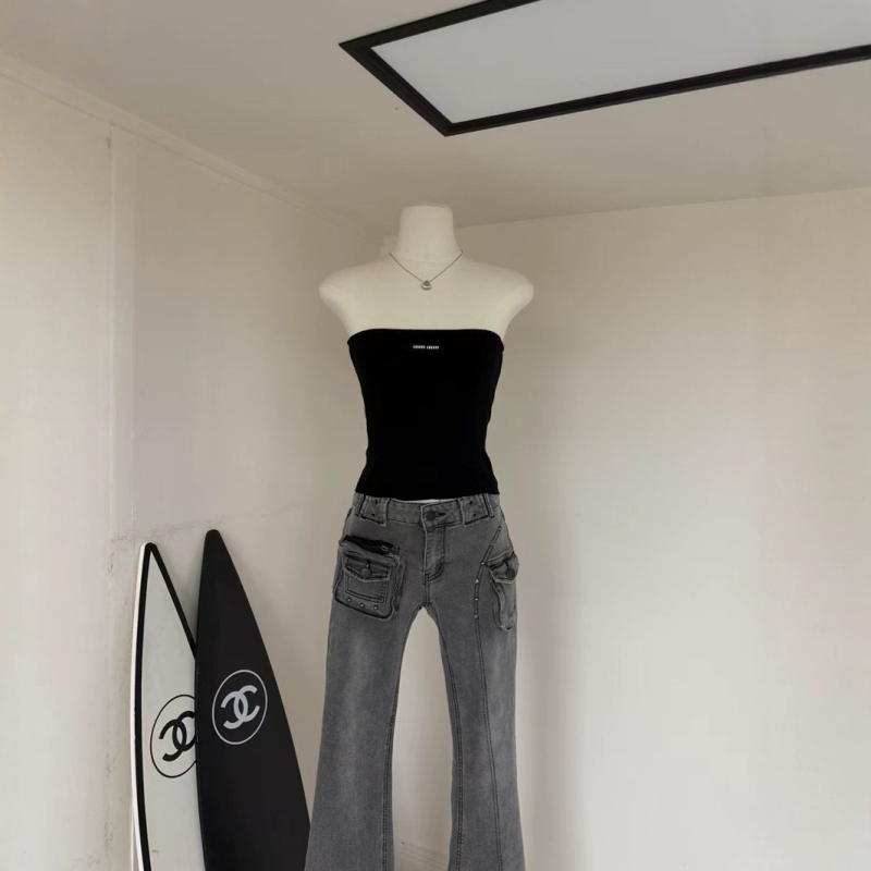 Pamučni top bez naramenica – Slim Fit, Jednobojan, 95% pamuka