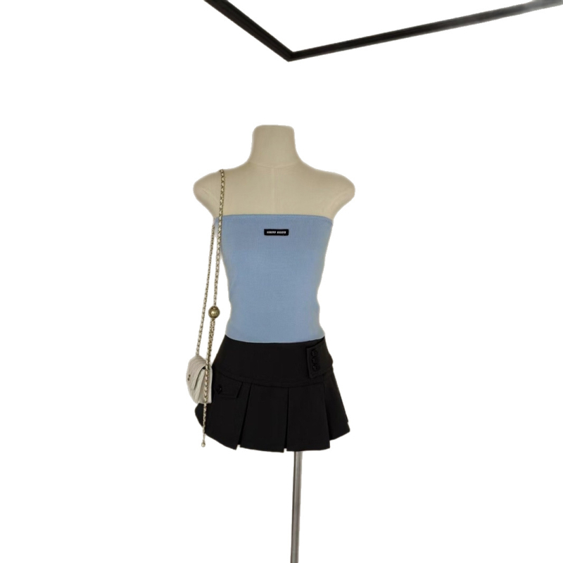 Pamučni top bez naramenica – Slim Fit, Jednobojan, 95% pamuka
