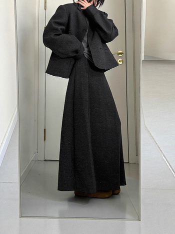 Set de costum în stil coreean pentru iarna târzie: sacou din poliester, top cu mânecă lungă și fustă, culoare uni, fără călcare