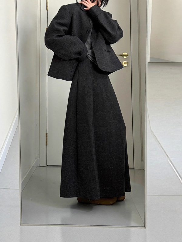 Set de costum în stil coreean pentru iarna târzie: sacou din poliester, top cu mânecă lungă și fustă, culoare uni, fără călcare