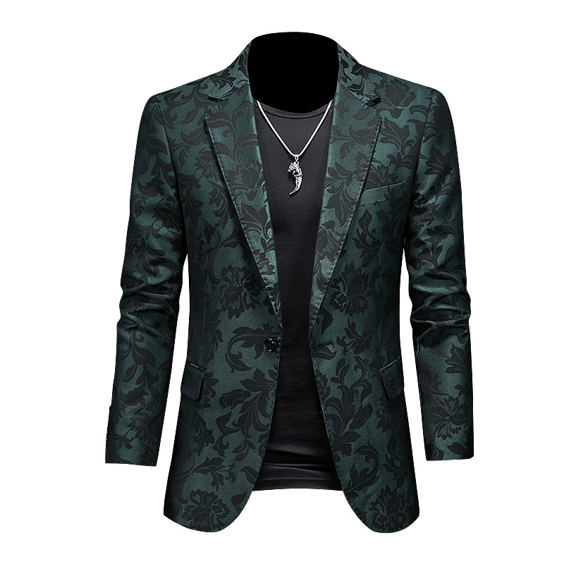 Casual muški sako, slim fit, korejski stil jacquard, jednobojno kopčanje na jedno dugme, bez glačanja, poliesterova smjesa