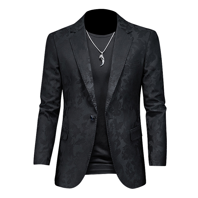 Casual muški sako, slim fit, korejski stil jacquard, jednobojno kopčanje na jedno dugme, bez glačanja, poliesterova smjesa