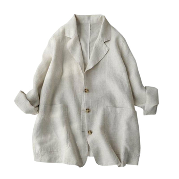 Női kender zakó, vékony és könnyű, egysoros gombolás, lótuszleveles gallér, szirmú ujjú, hosszú ujjú, 95% kender tartalom, nyár 2024