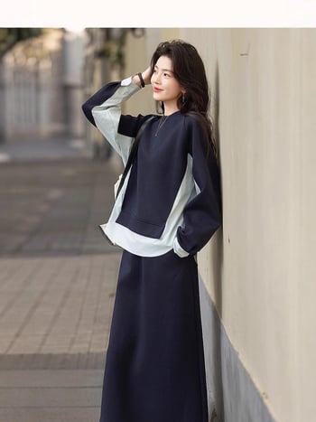 Ženski set: patchwork sweatshirt i midi suknja s prorezom, pamuk-poliester, casual sportski stil