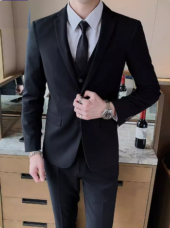 Muški poslovni odijelo – dvodijelni set, Slim fit, prednja dva gumba, ravni rever, srednji stražnji otvor